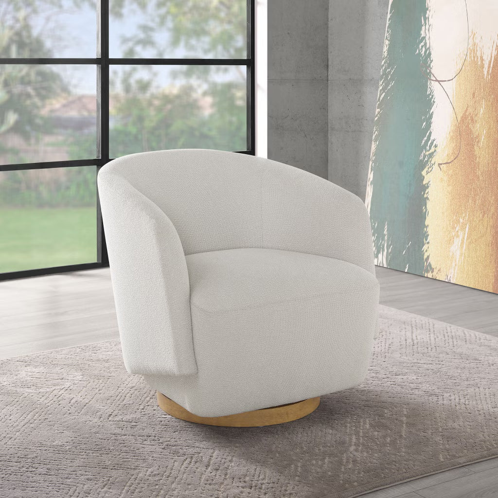 New in Box Henredon Murphy Boucle Swivel Accent Chair Ivory Cream Barrel Chair