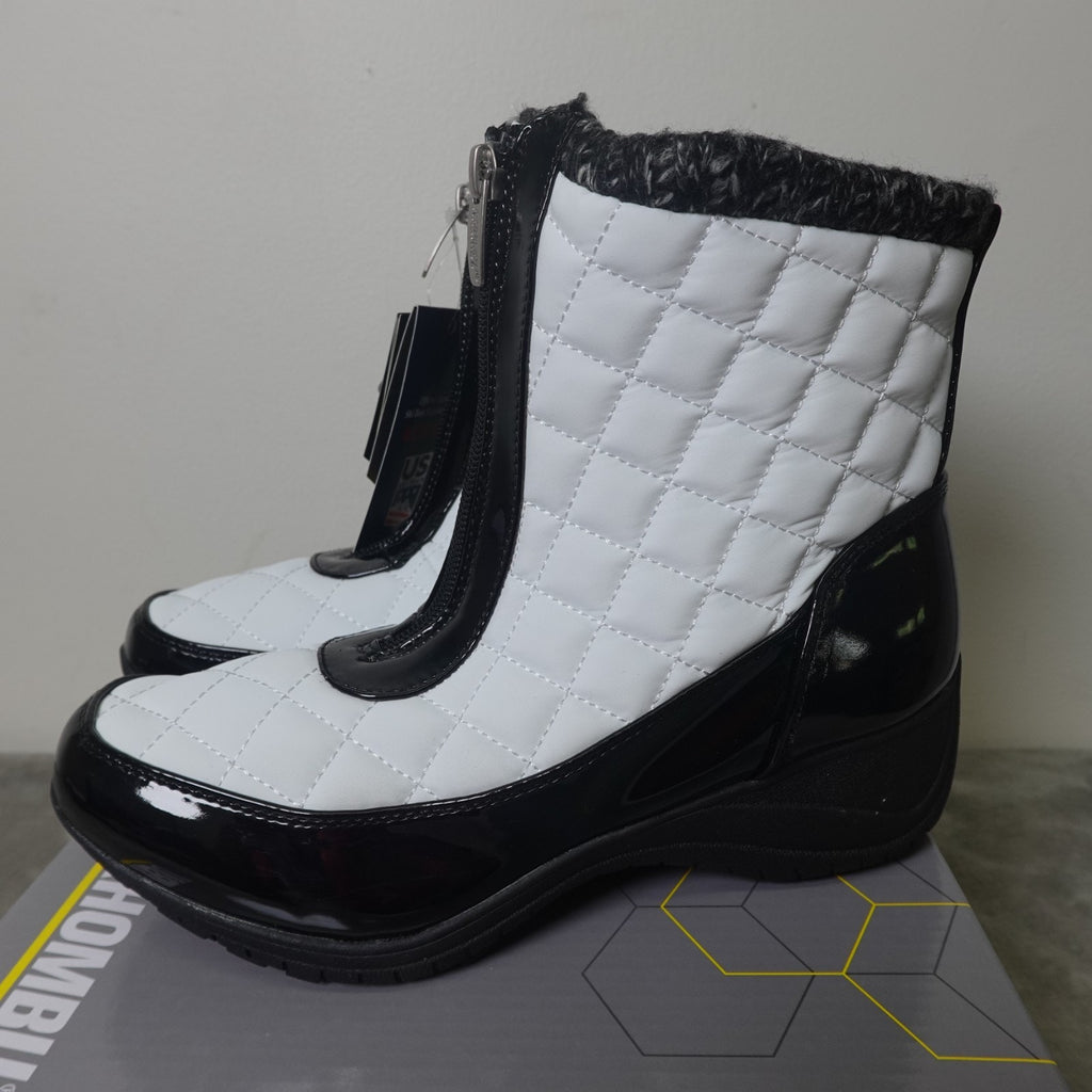 Khombu Megan Women’s 7.5 Winter Snow Boots Waterproof Zip White Black NIB Warm