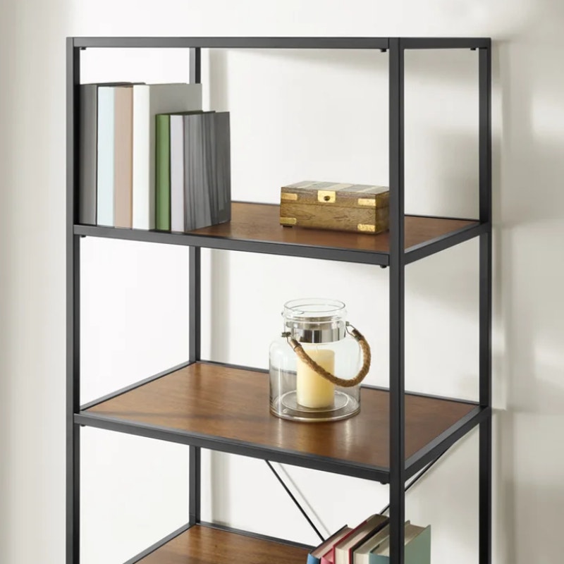 Bayside Furnishings Pierson 76" Bookcase Industrial Metal Wood Shelves NEW