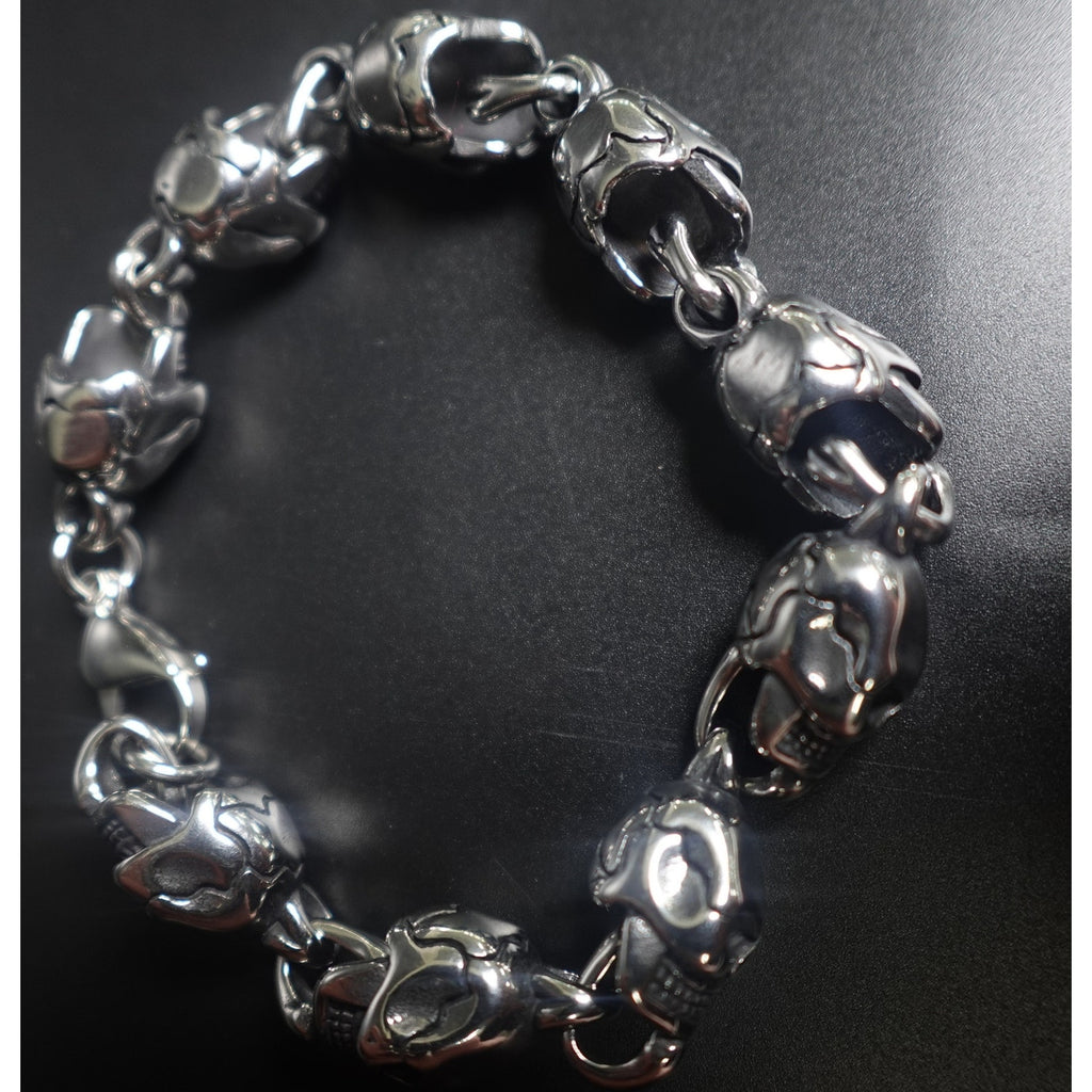 Stainless Steel Large Skull Heads Heavyweight Bracelet SBR-5303