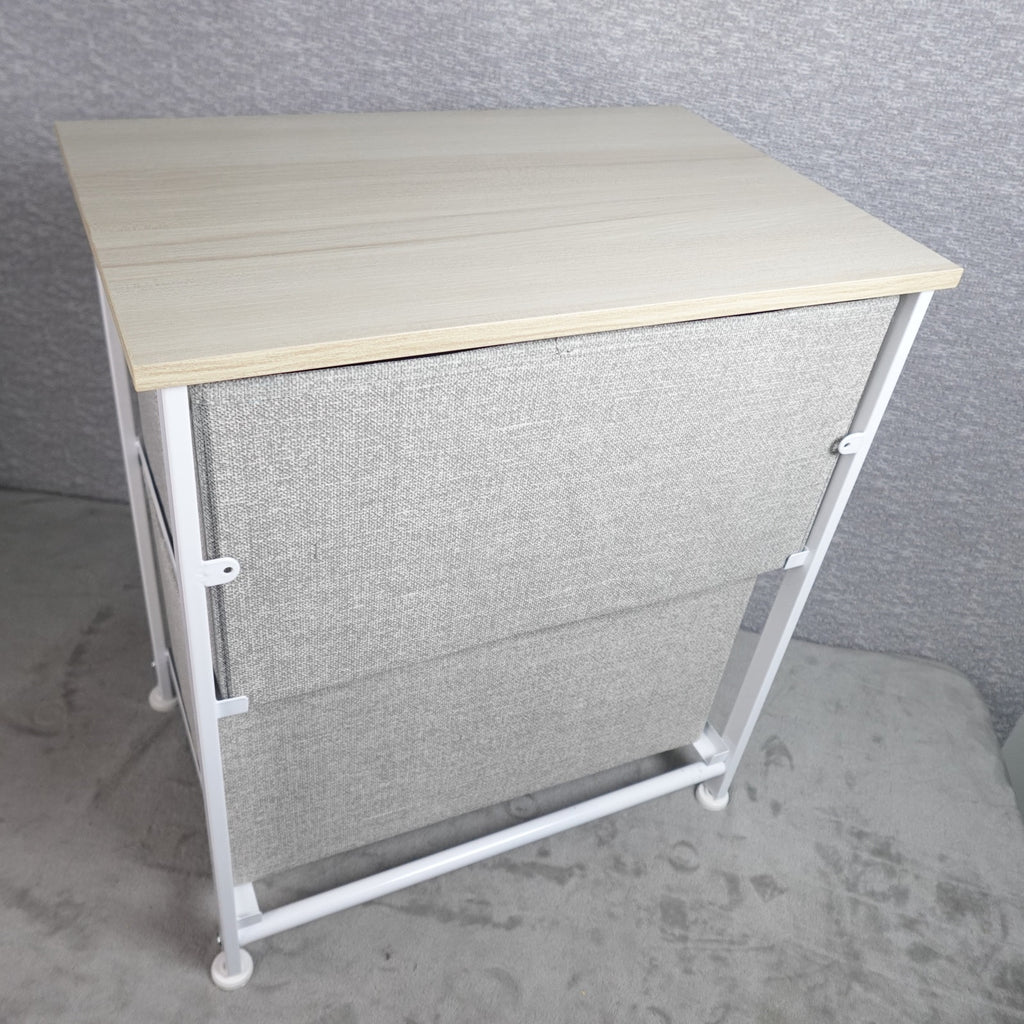 2 Drawer Fabric Dresser Storage Organizer Nightstand Wood Top mDesign NEW