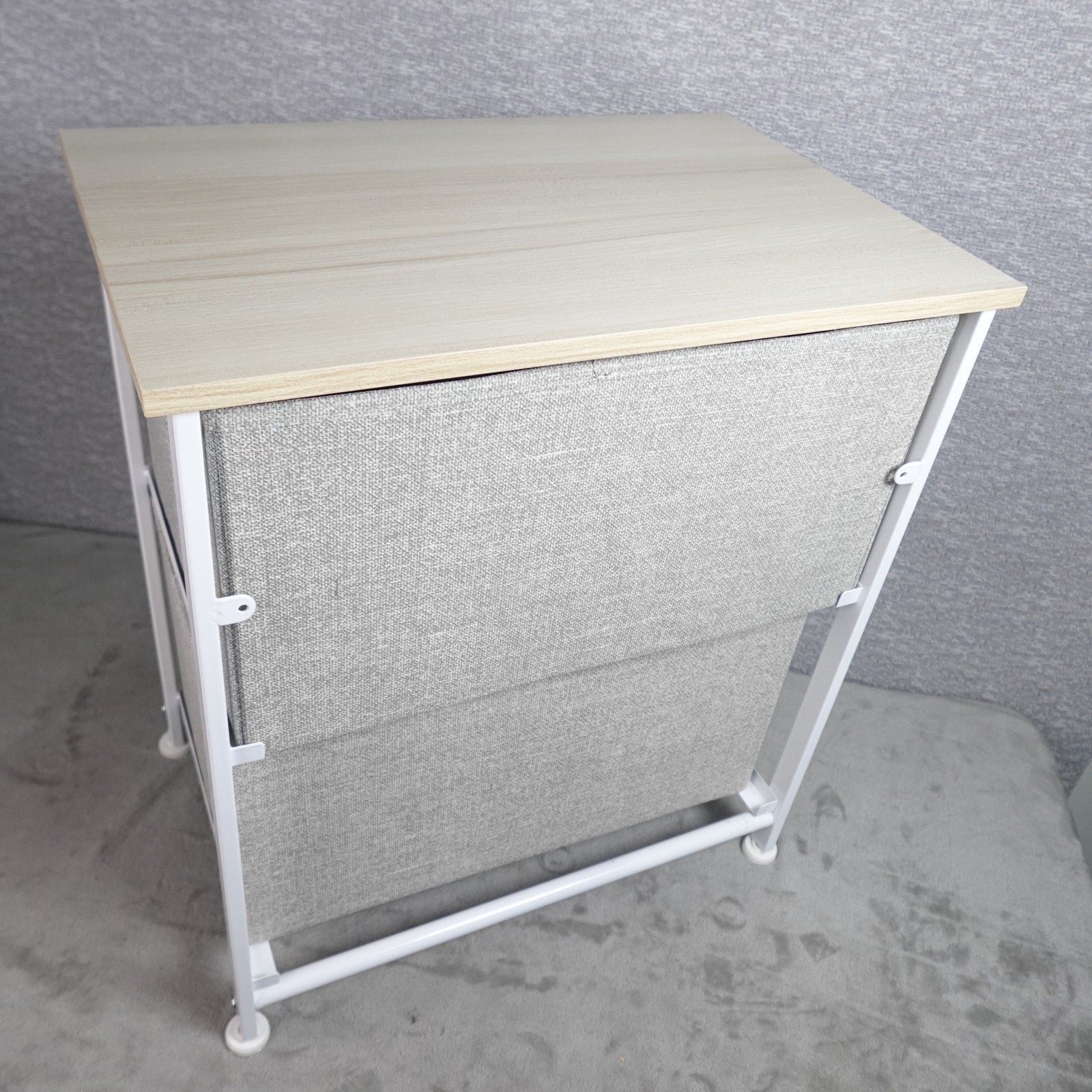 2 Drawer Fabric Dresser Storage Organizer Nightstand Wood Top mDesign NEW