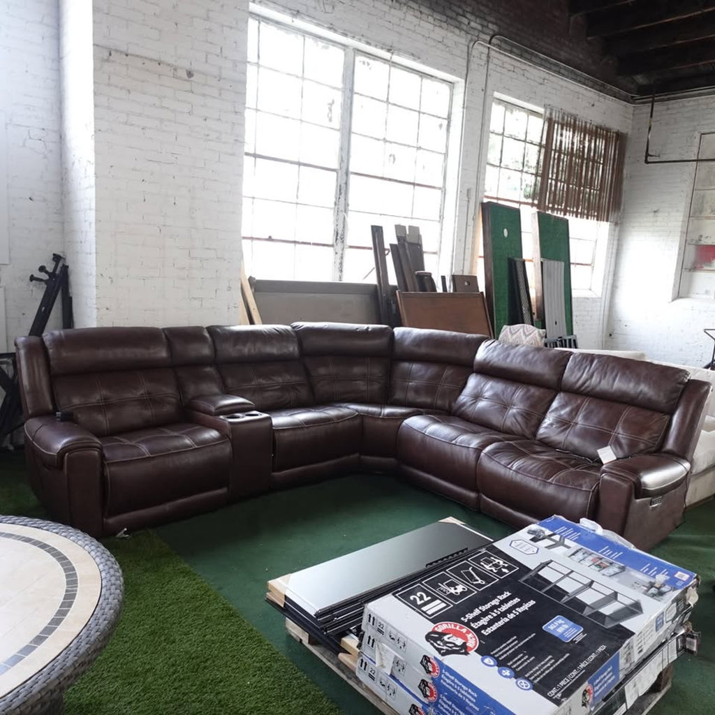Concord 6-Piece Leather Power Reclining Sectional with Power Headrests