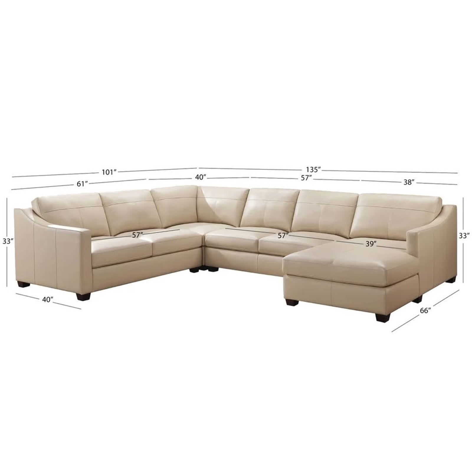 Pauline Leather Chaise Sectional - Cream