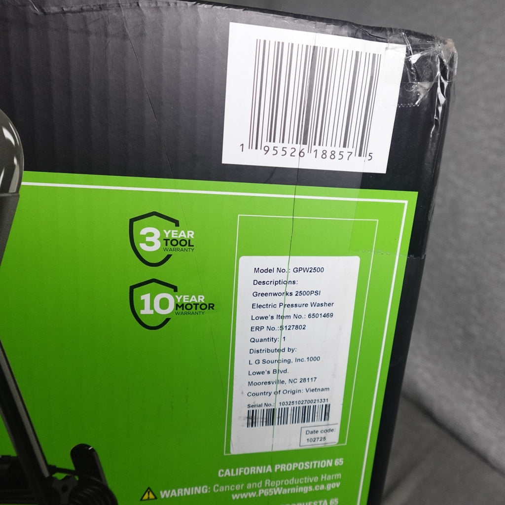 Greenworks 2500-PSI 2-GPM Cold Water Electric Pressure washer with 5 Spray Tips