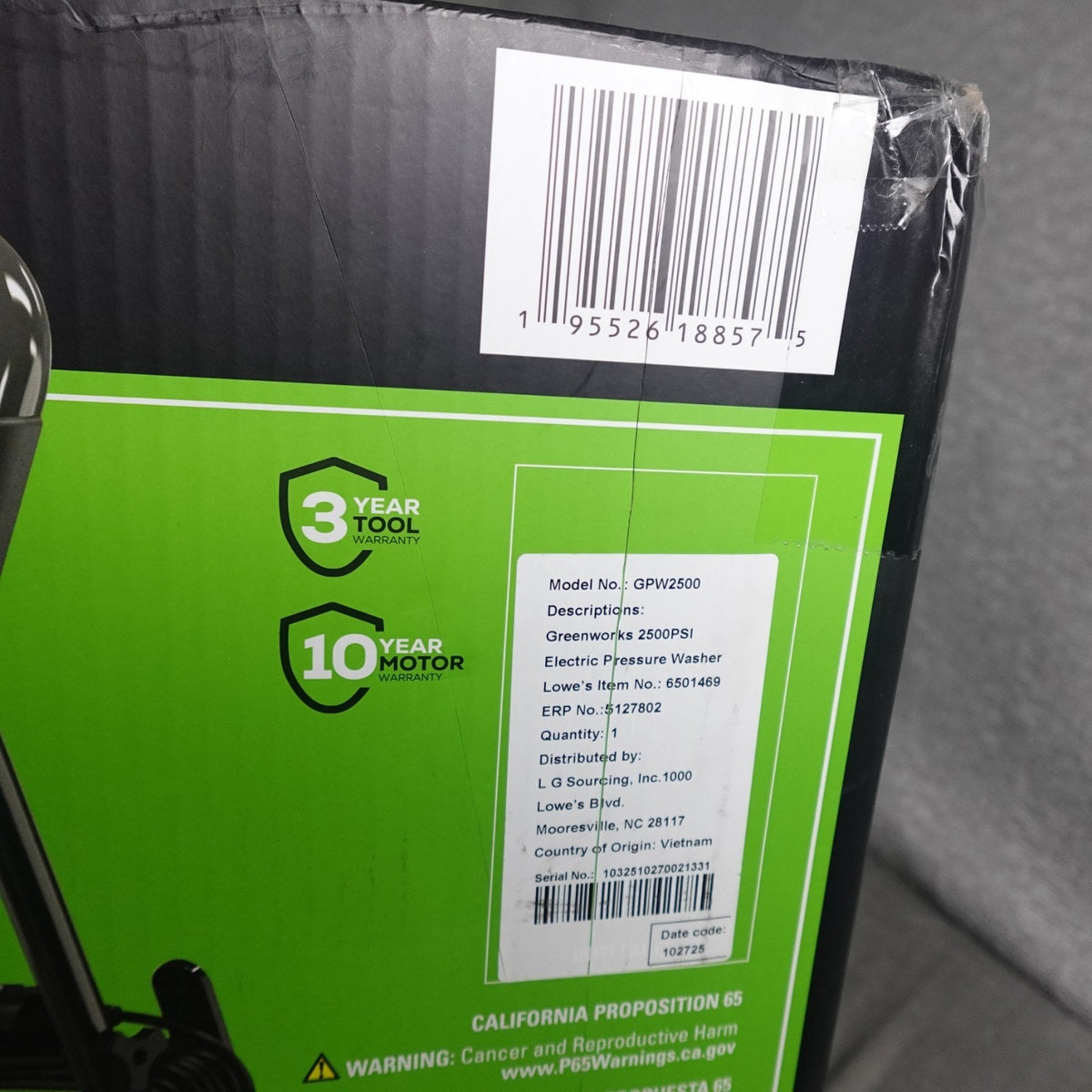 Greenworks 2500-PSI 2-GPM Cold Water Electric Pressure washer with 5 Spray Tips