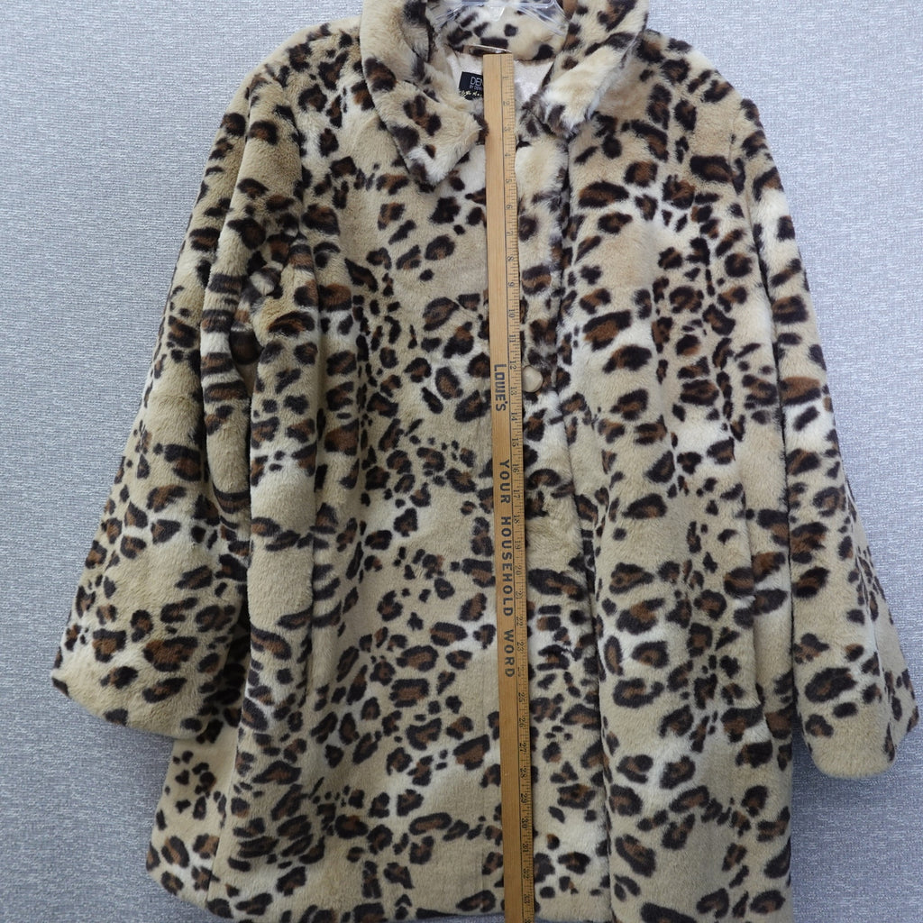 Dennis Basso Cheetah Faux Fur Coat Womens Jacket Notch Collar Crossover Lapel 2X