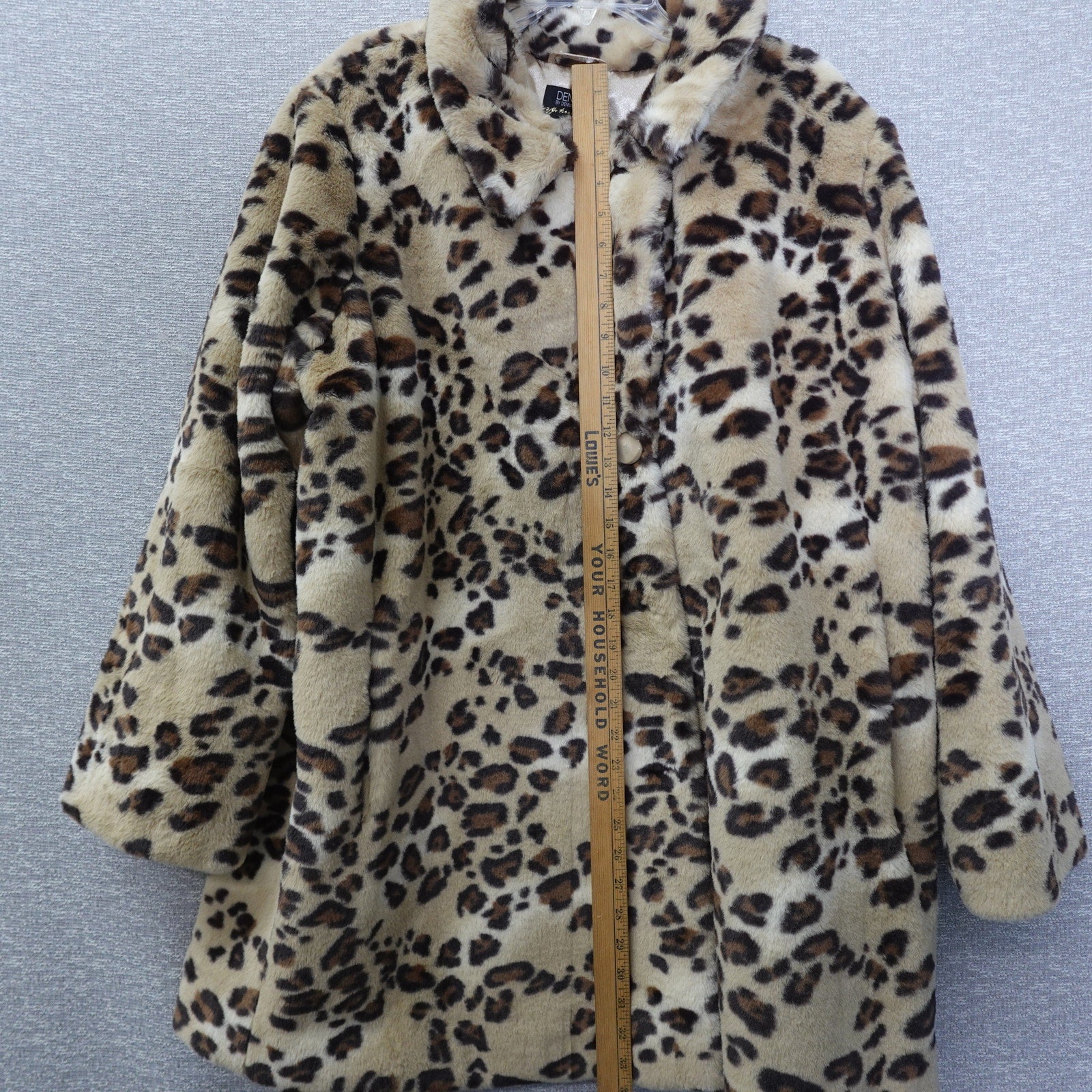 Dennis Basso Cheetah Faux Fur Coat Womens Jacket Notch Collar Crossover Lapel 2X