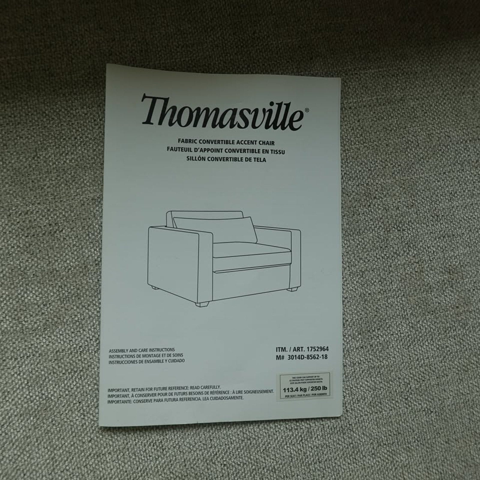 Thomasville Dillard Fabric Twin Size Convertible Sleeper Chair