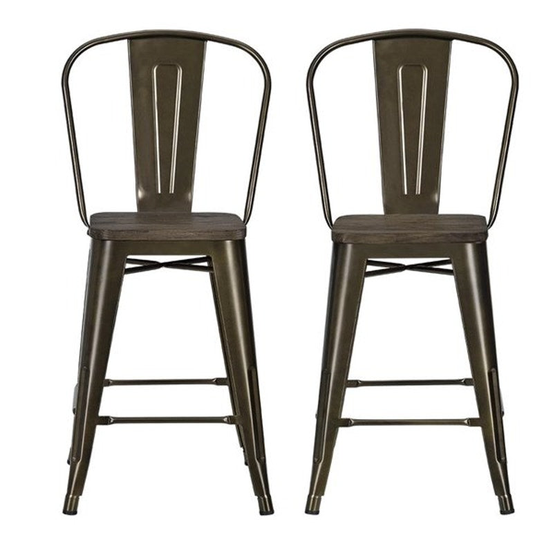 DHP Luxor 24" Metal Counter Stool Wood Seat Antique Bronze S004107 New