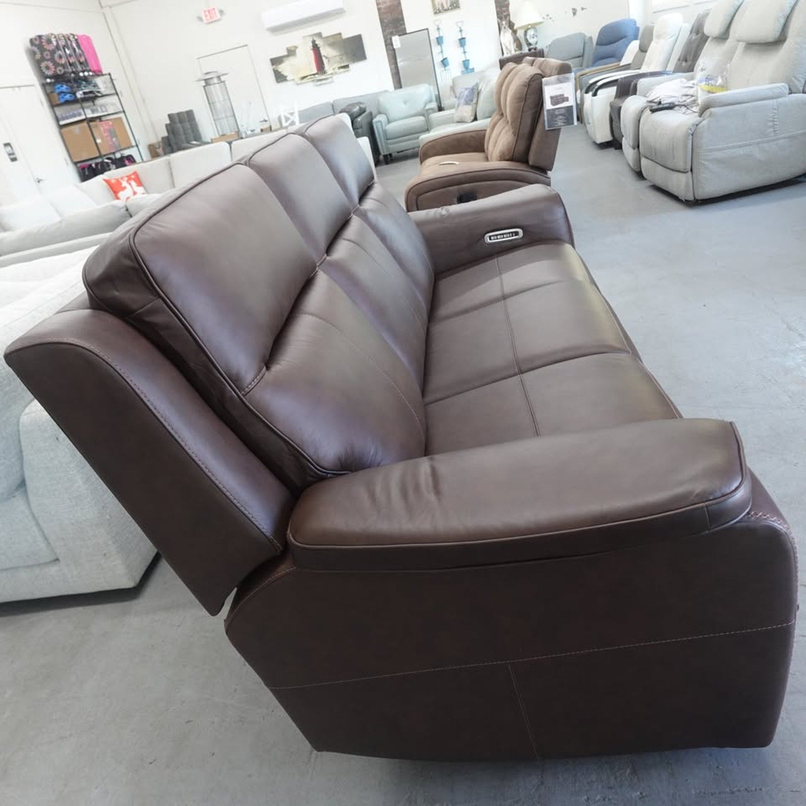 Flexsteel Griffin Italian Leather Power Reclining Sofa with Power Headrests