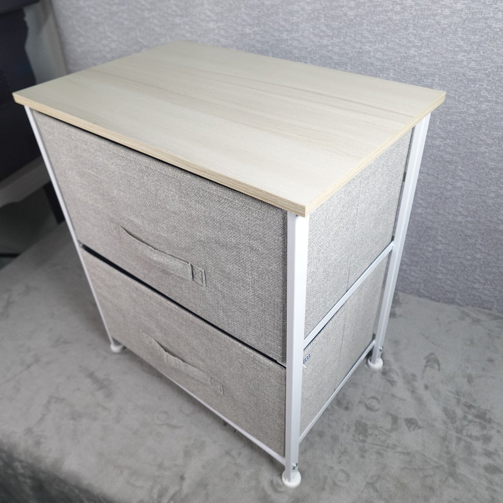 2 Drawer Fabric Dresser Storage Organizer Nightstand Wood Top mDesign NEW