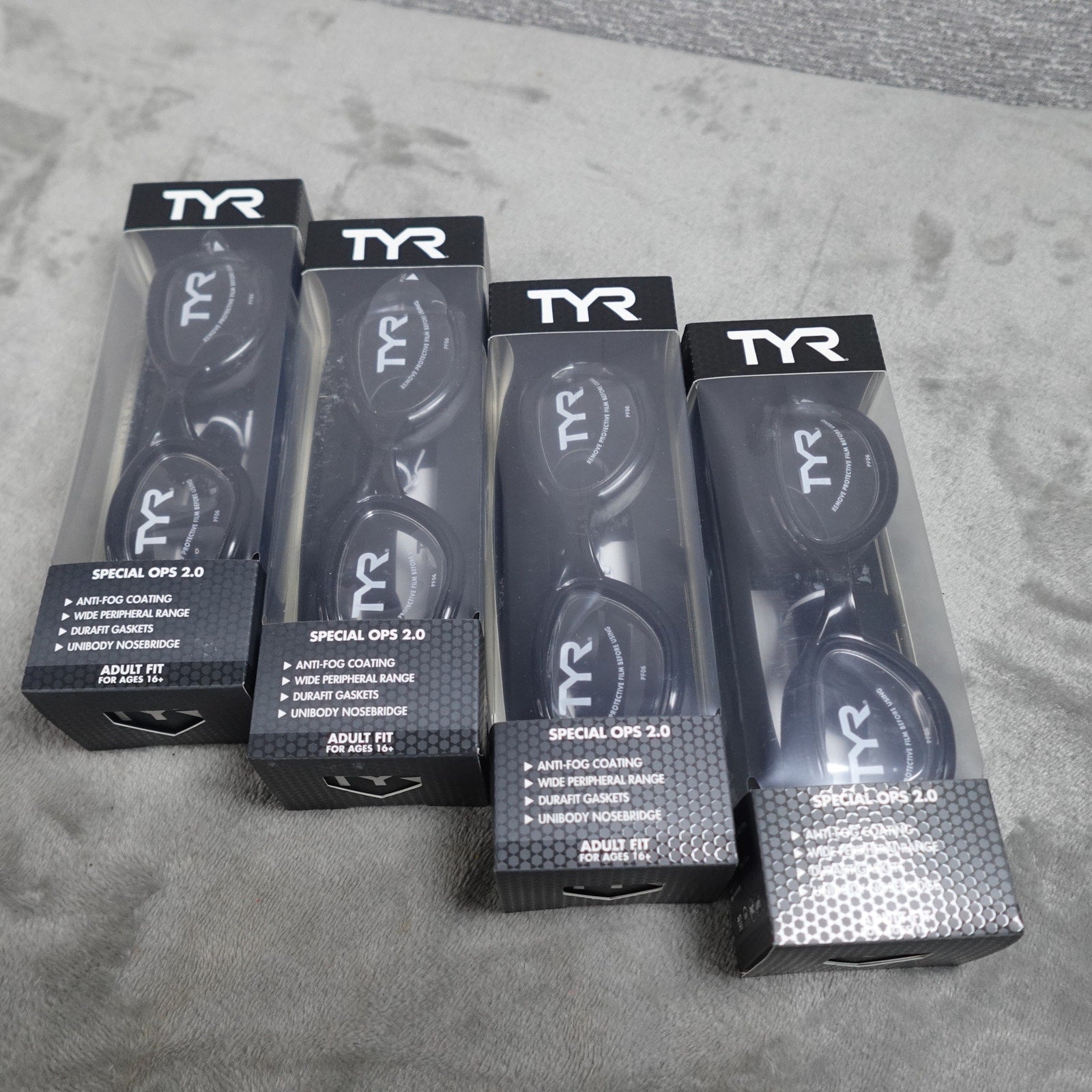 Lot of 4 TYR Special Ops 2.0 Adult Swim Goggles Black/Clear Anti-Fog New