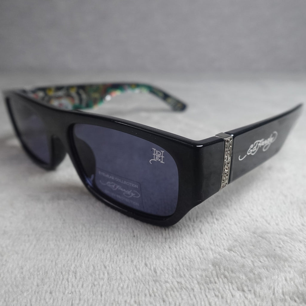 Ed Hardy Panther Sunglasses Black Rectangular UV Protection NEW