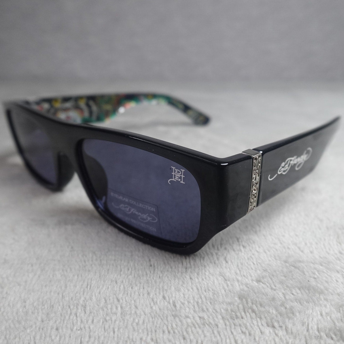 Ed Hardy Panther Sunglasses Black Rectangular UV Protection NEW