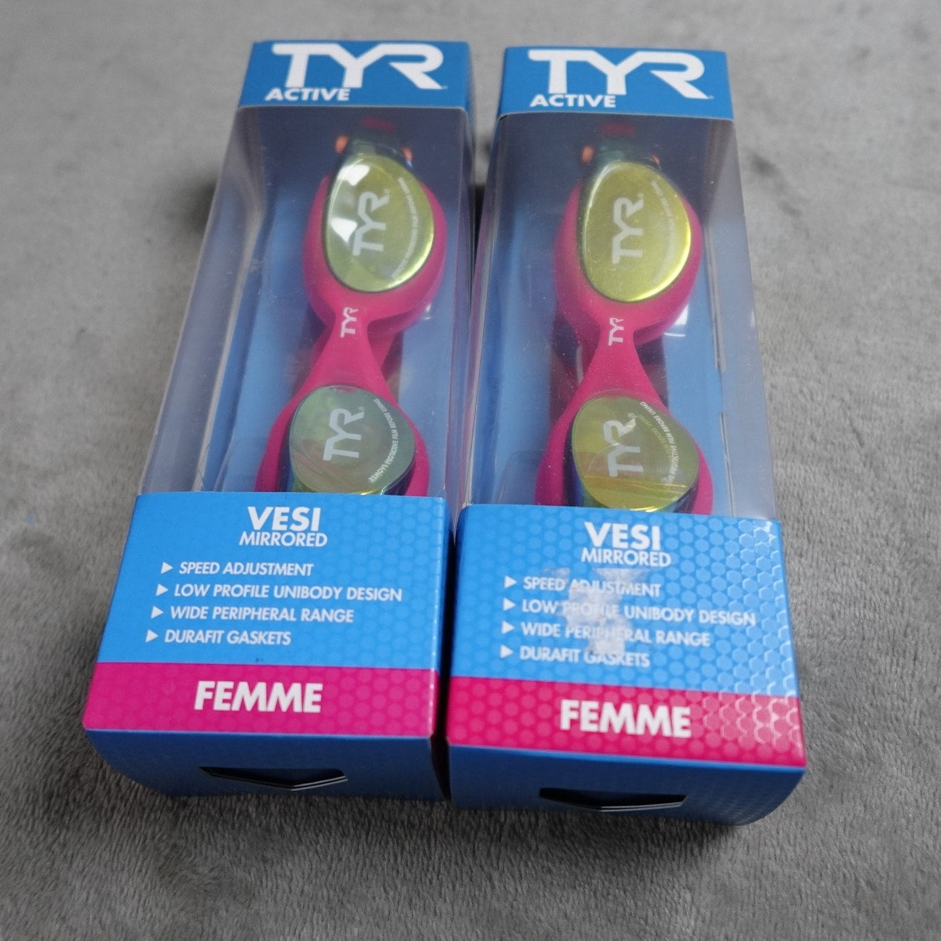 Lot of 2  TYR Vesi Femme Mirrored Adult Swim Goggles Gold/Pink New