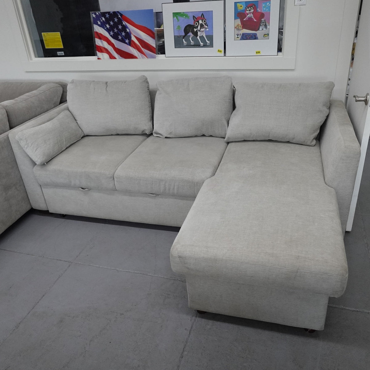 Coddle Luke Sleeper Sofa Reversible Chaise Storage USB Power Gray Fabric