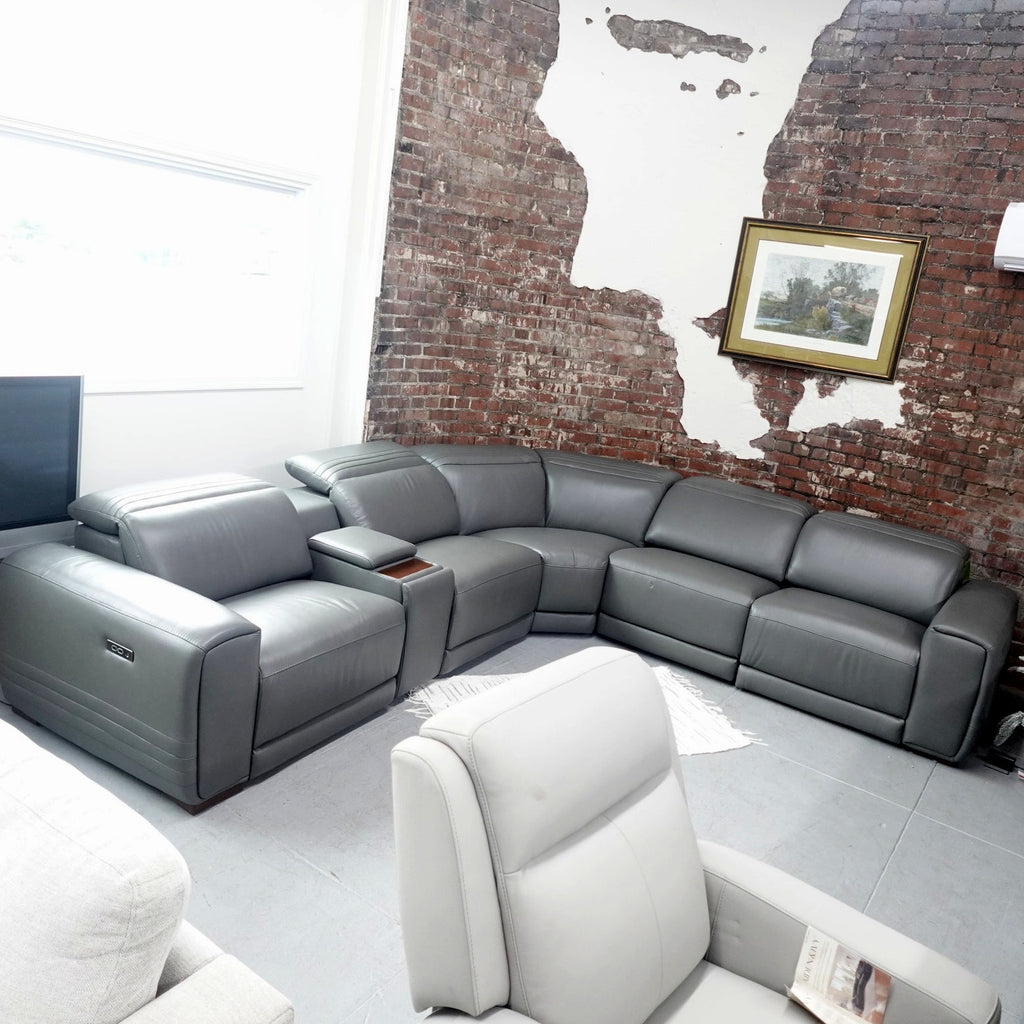 Karson Leather Power Reclining Sectional with Power Headrests