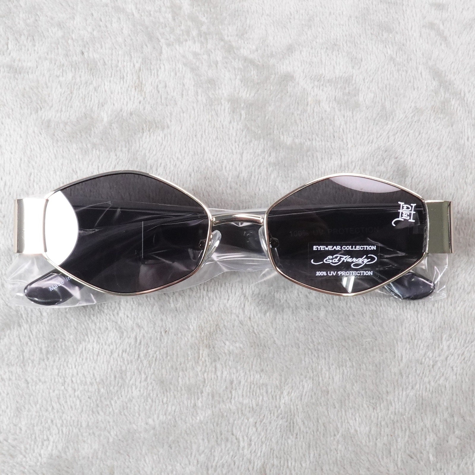 Ed Hardy Tiger Tattoo Narrow Hexagon Sunglasses Streetwear Y2K UV400 NEW