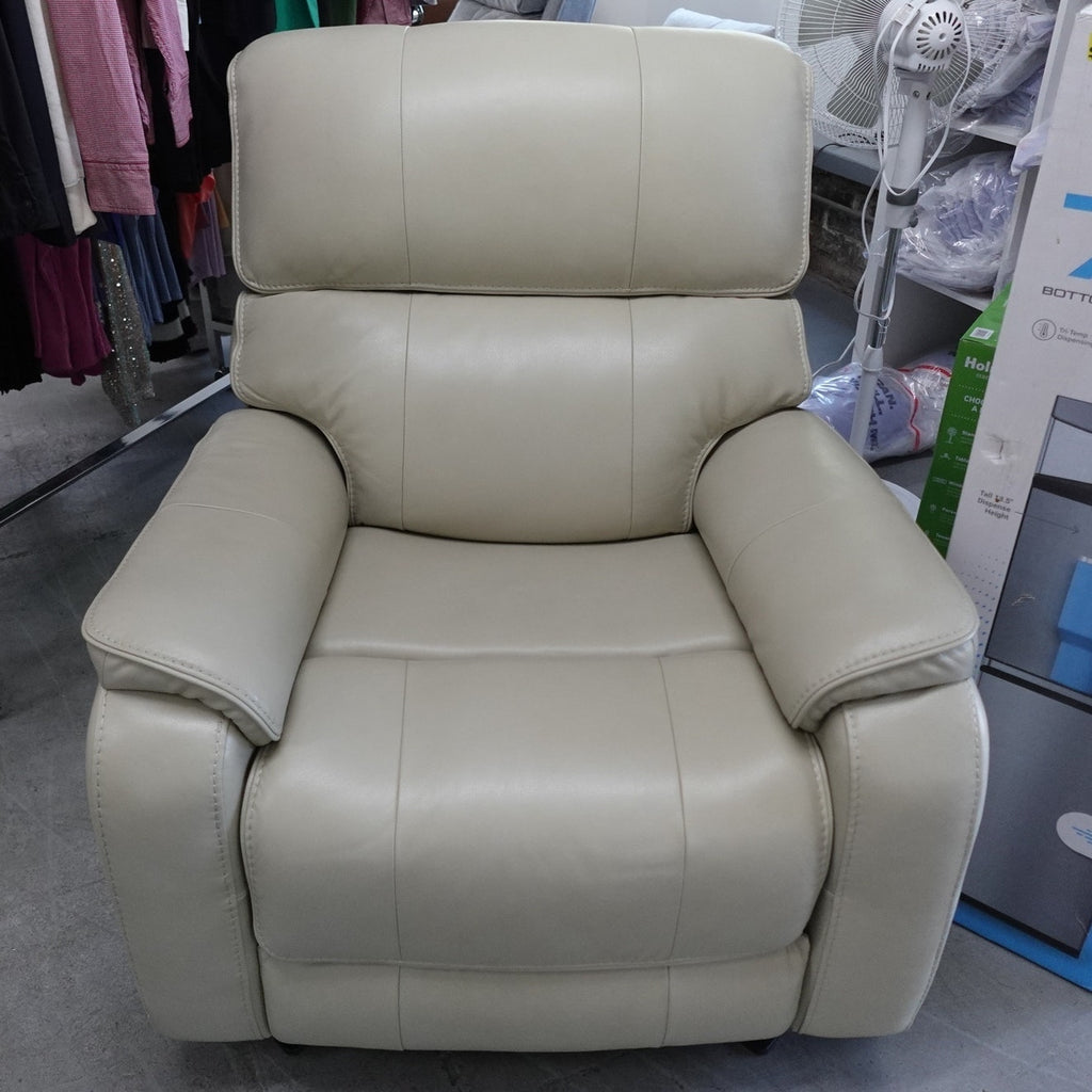 Barcalounger Leather Power Glider Recliner Chair Adjustable Headrest Beige