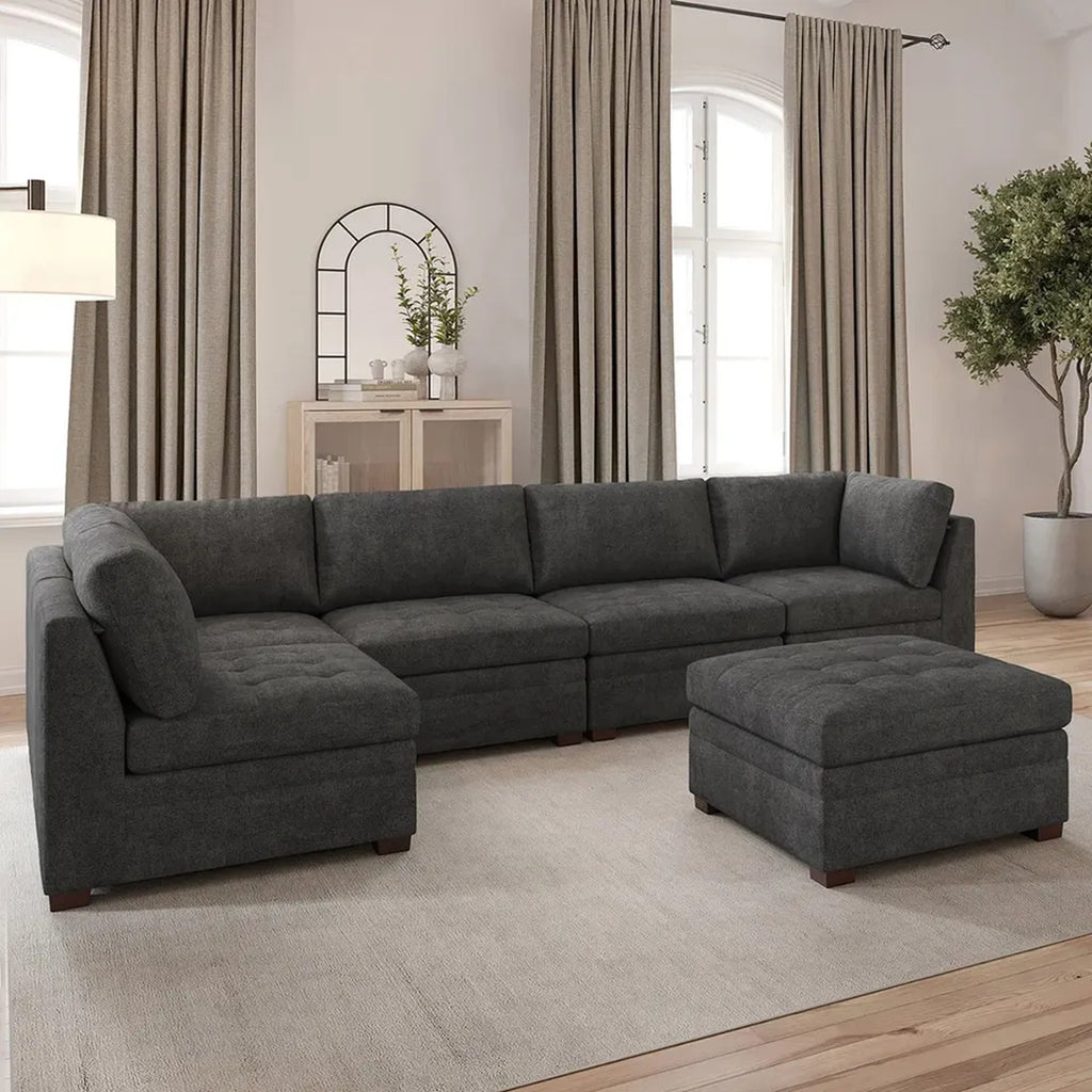 Thomasville Tisdale Modular Sectional 4-piece Dark Gray with Storage Ottoman