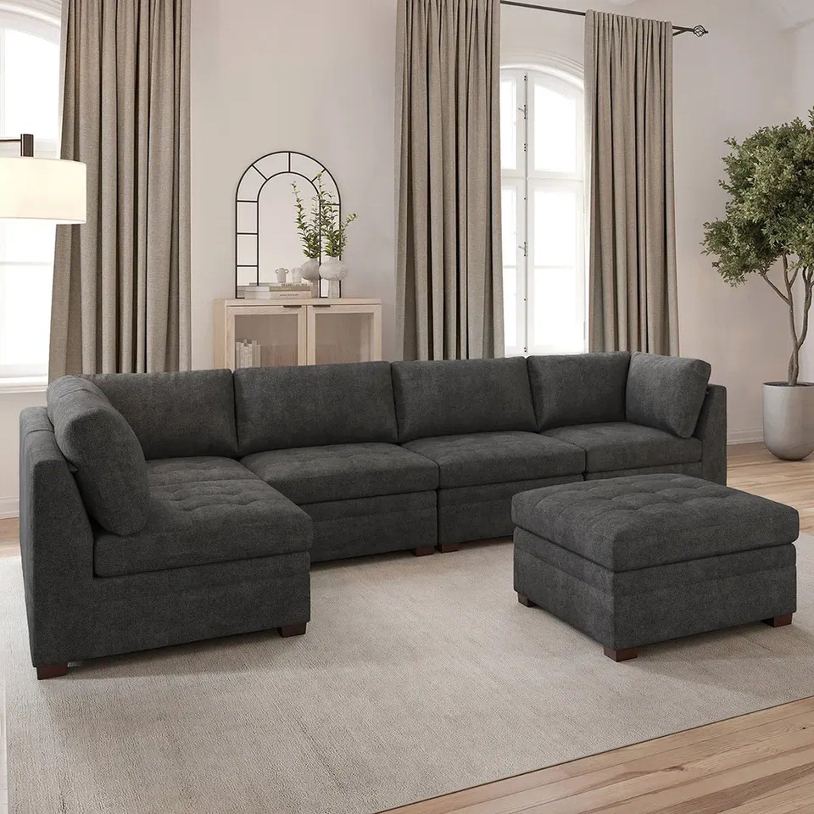 Thomasville Tisdale Modular Sectional 4-piece Dark Gray with Storage Ottoman