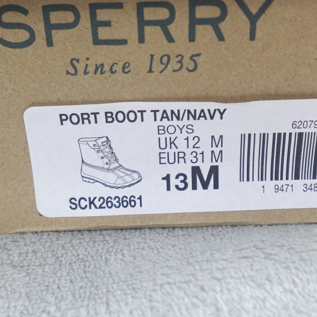 Sperry Port Duck Boot Boys Size 13M Tan Navy SCK263661 Waterproof Kids