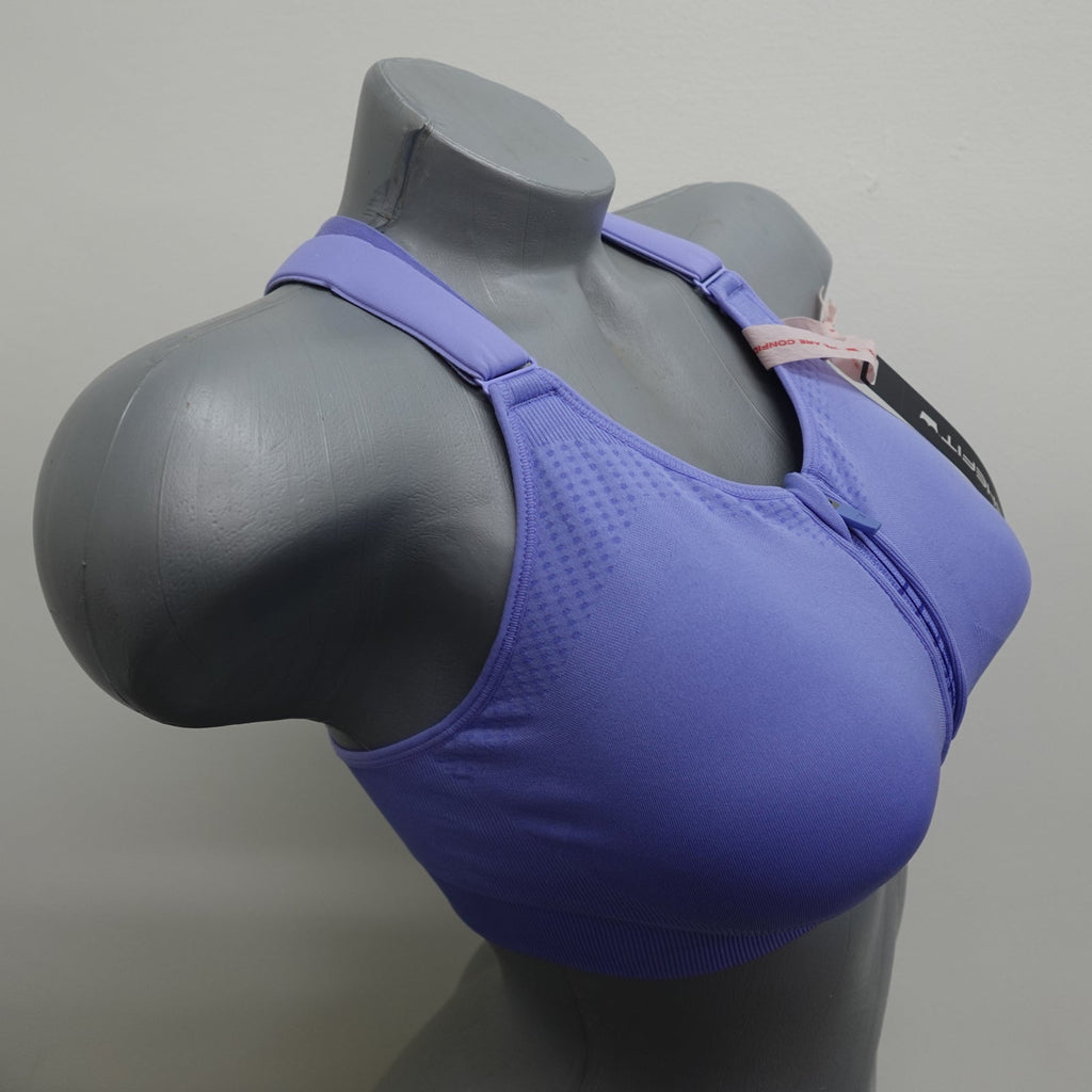 NWT SHEFIT Medium Adjustable Sports Bra, Zip Front Low Impact No Wire Periwinkle