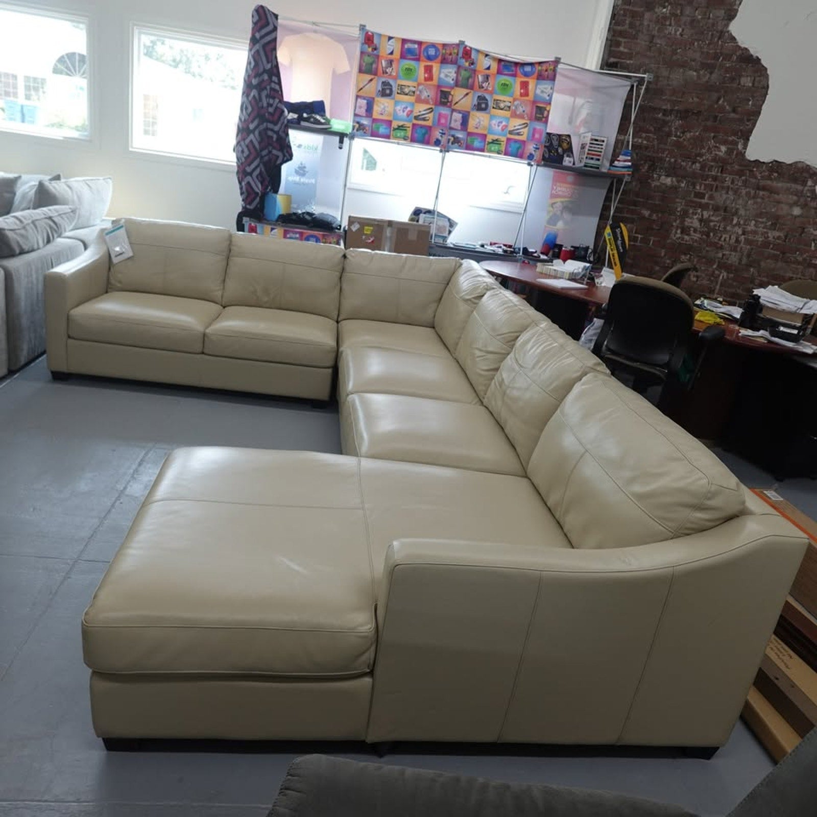 Pauline Leather Chaise Sectional - Cream