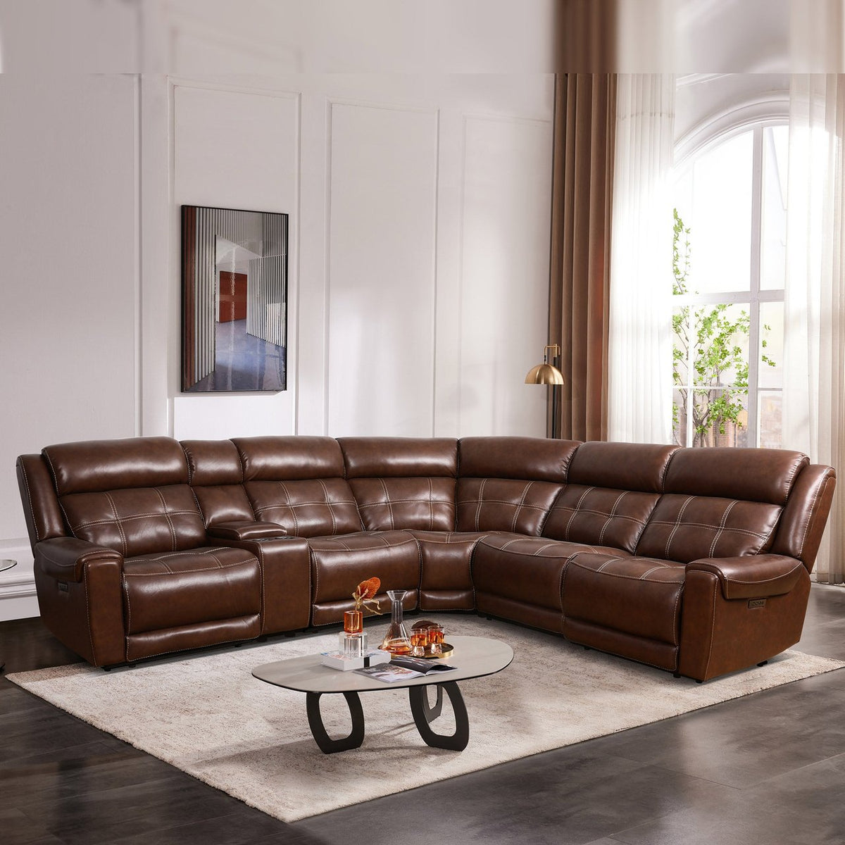 Used Concord 6-Piece Leather Power Reclining Sectional with Power Headrests