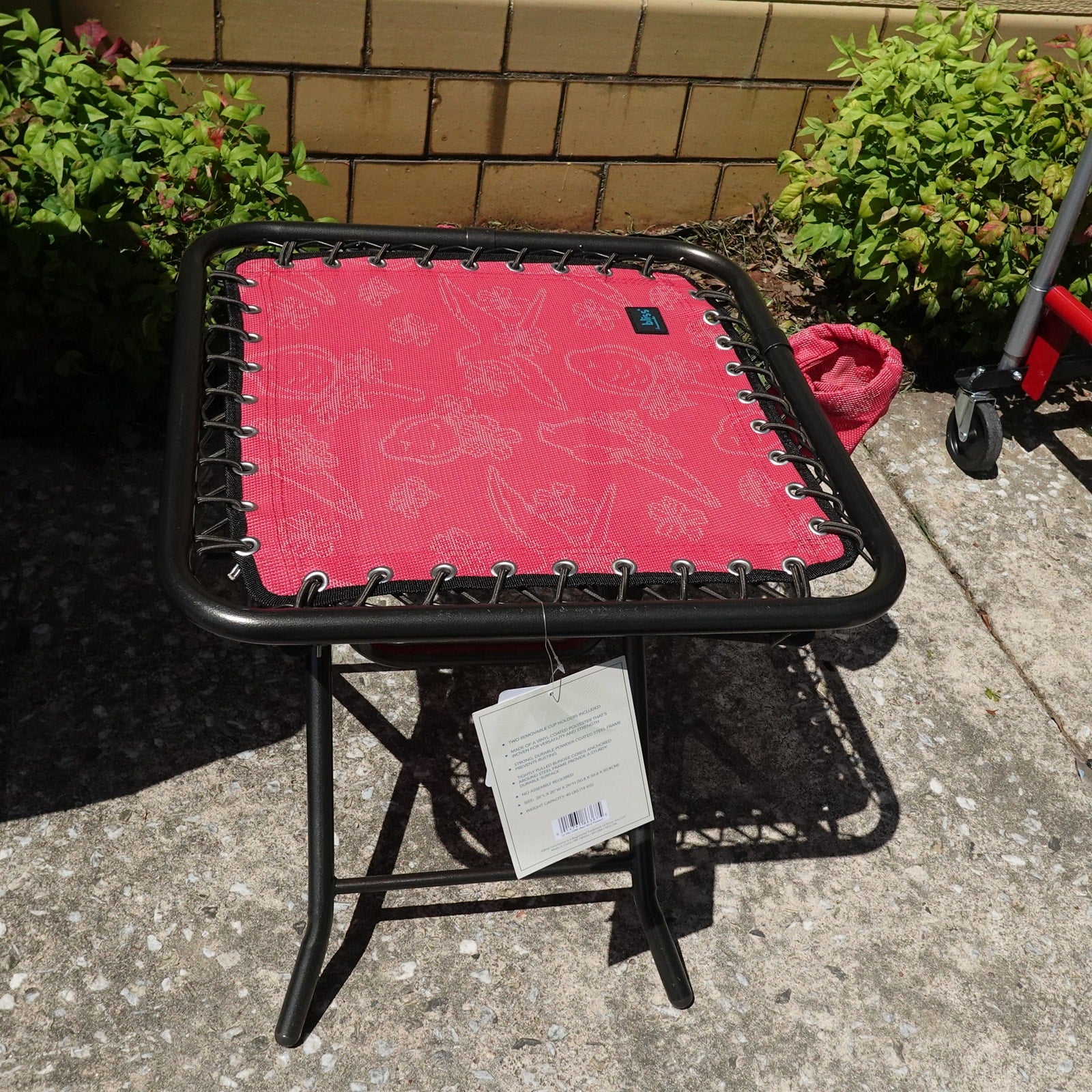 Bliss Hammocks Folding Side Table w/ 2 Cup Holders 20" Weather Resistant Red