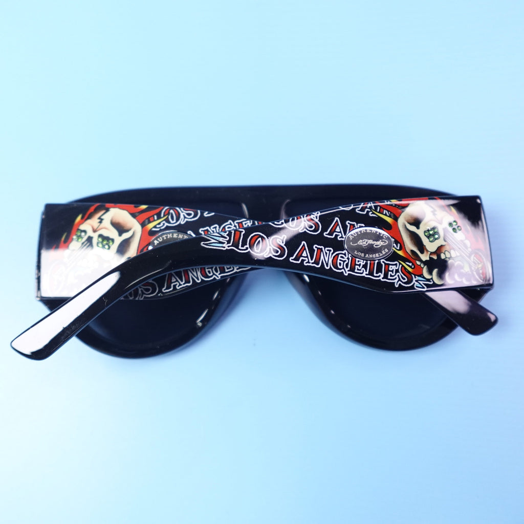 Ed Hardy Los Angeles Skull Sunglasses Black 100% UV Protection Oversized NEW