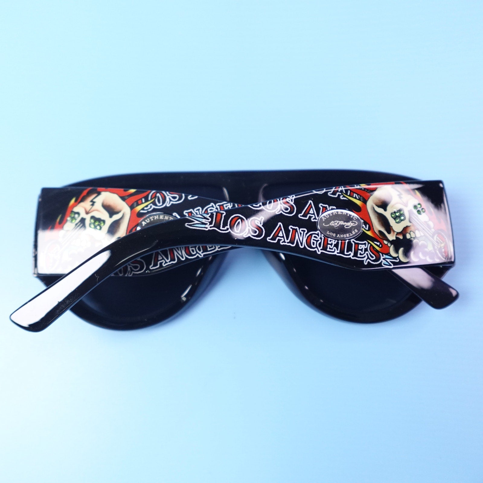 Ed Hardy Los Angeles Skull Sunglasses Black 100% UV Protection Oversized NEW