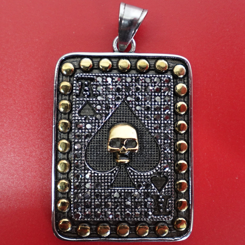 Two Tone Ace of Spades Stainless Steel Necklace Pendant SP-266