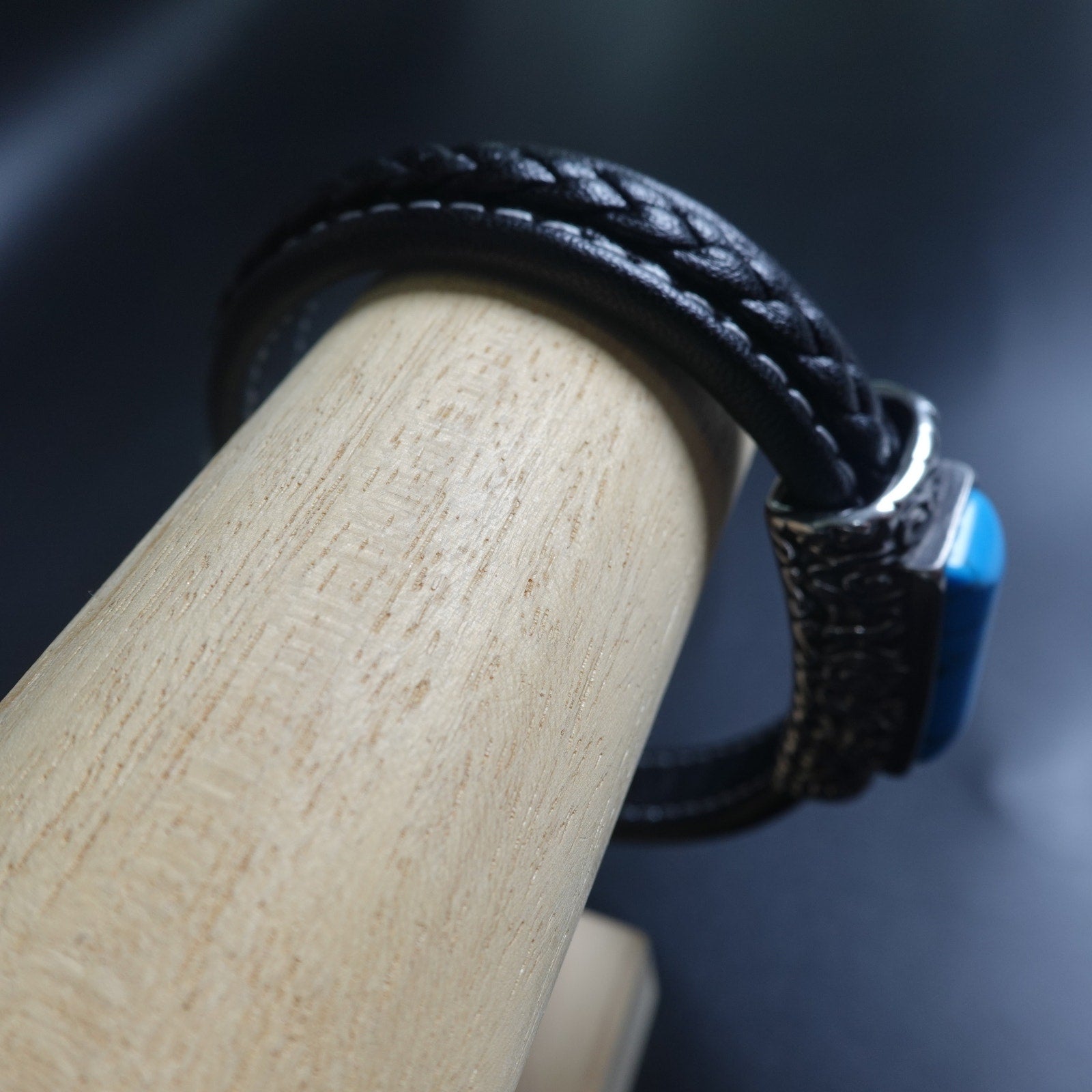 Stainless Steel & Leather Bracelet w/ Turquoise Stone SBR-6746