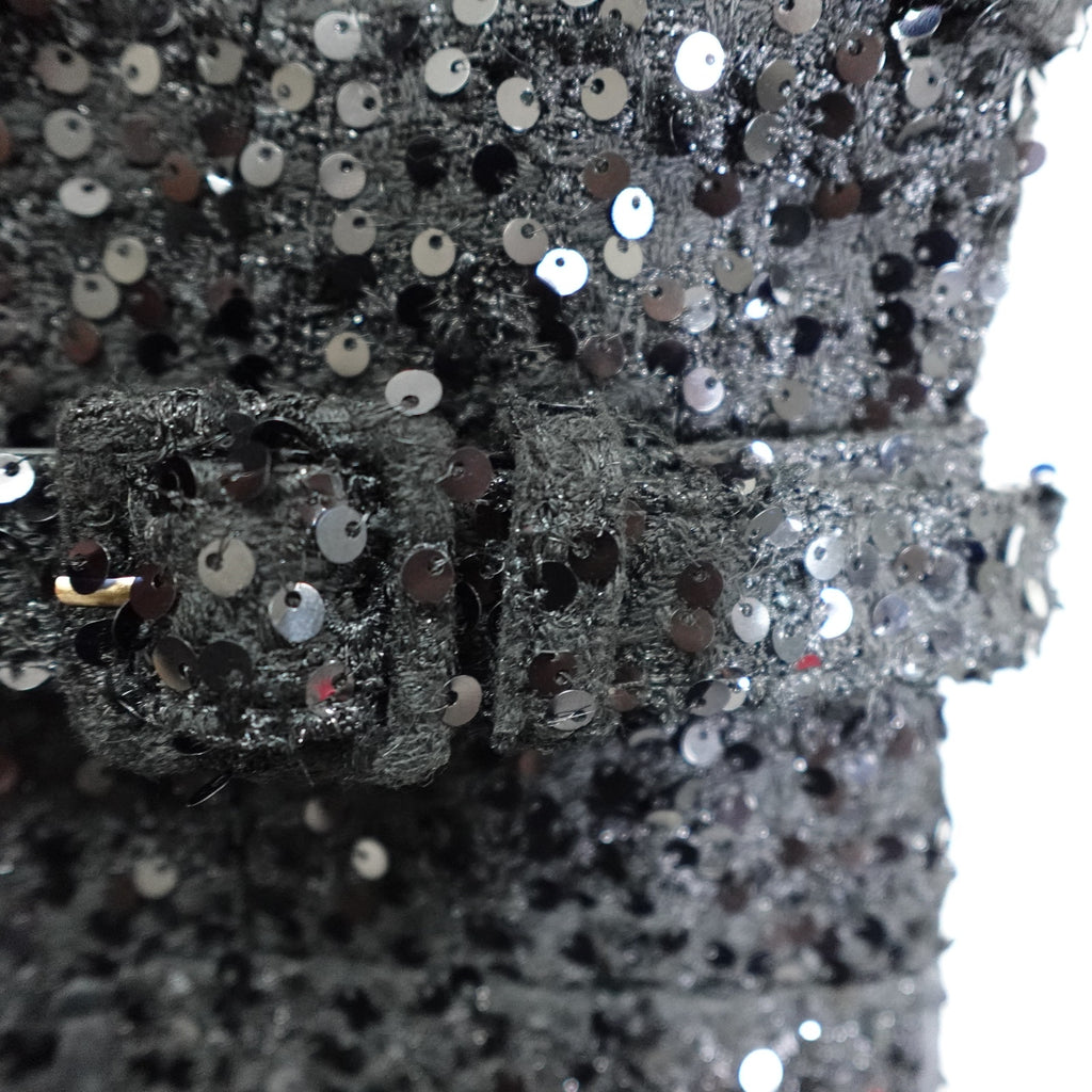 Donna Karan New York Size 2 Black Sequin Short Sleeve Button Up Belted Dress NWT