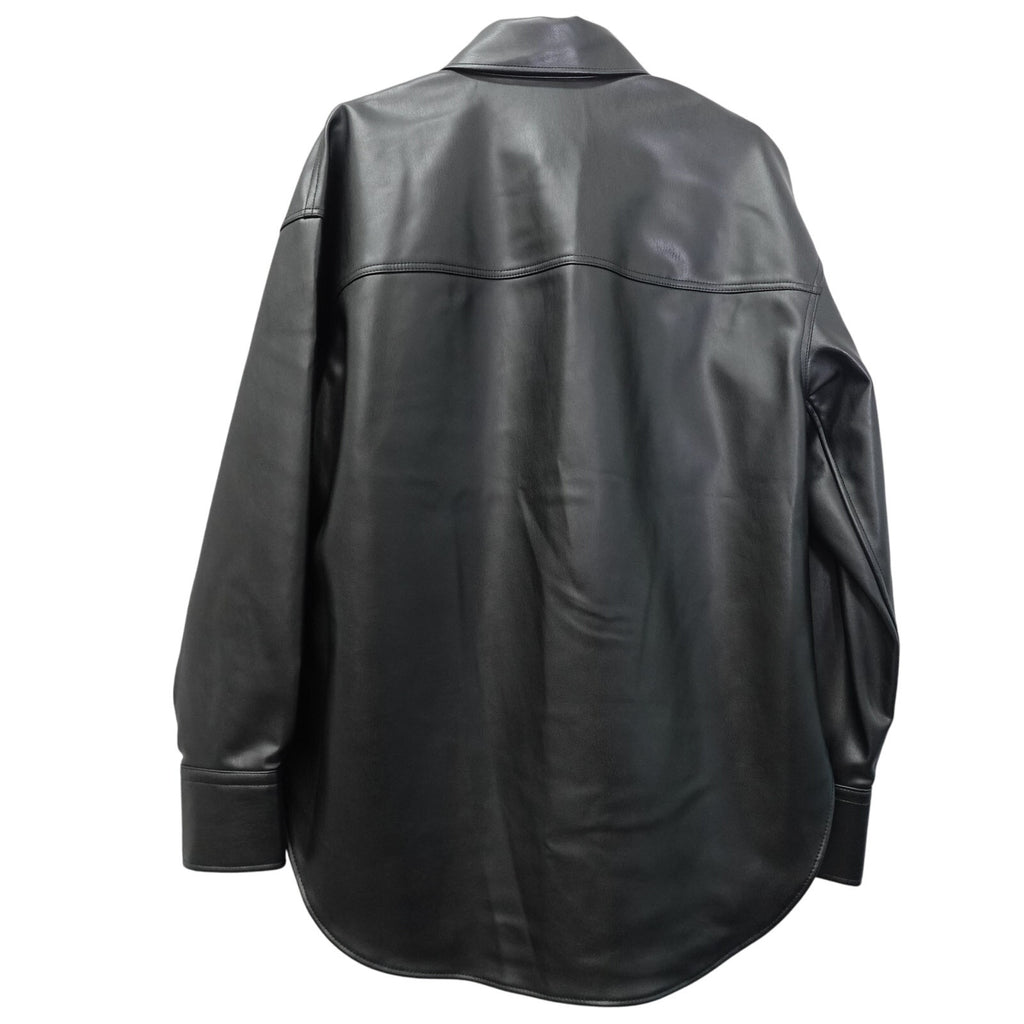 Women's Faux Leather Relaxed Shirt Jacket Black Beauty - Medium