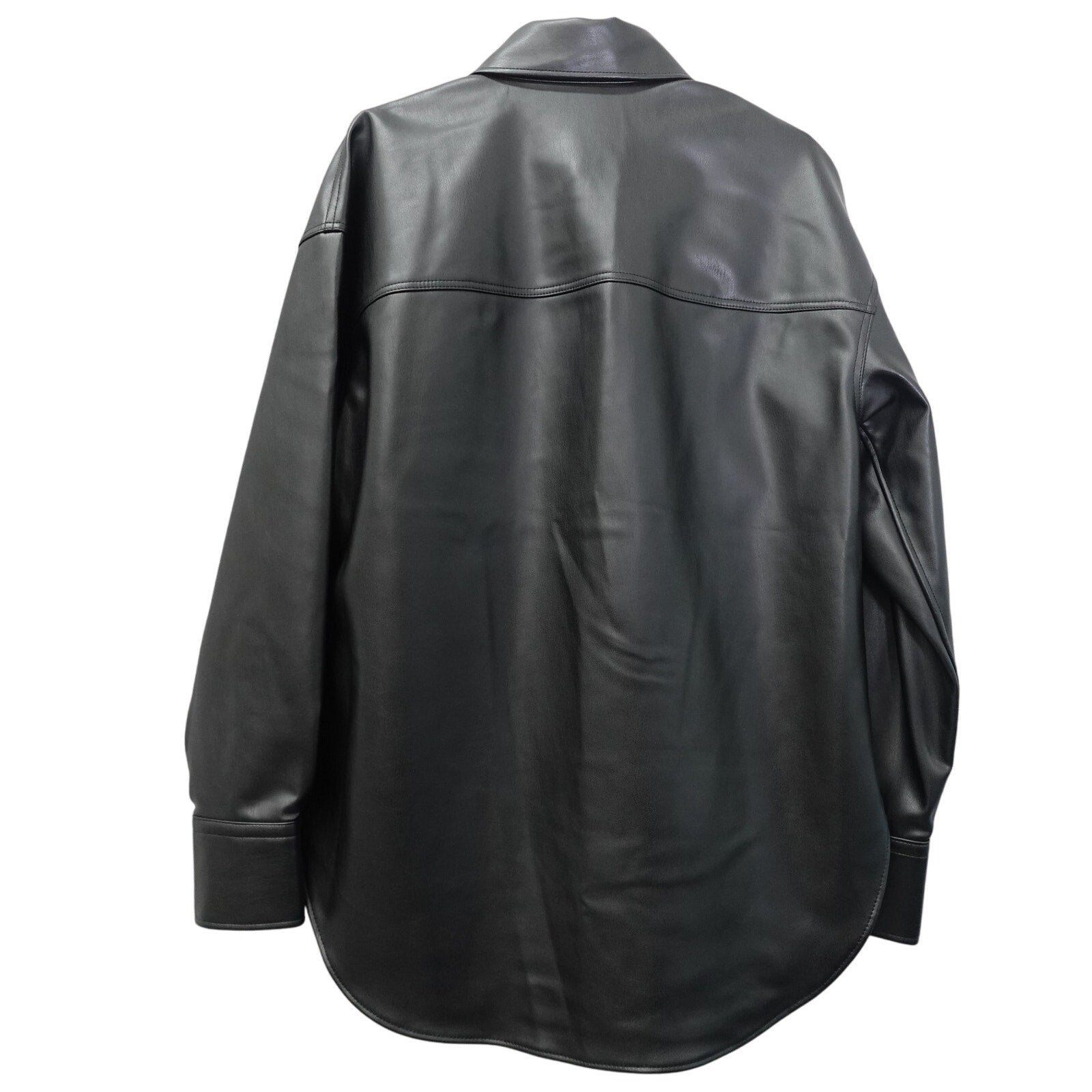 Women's Faux Leather Relaxed Shirt Jacket Black Beauty - Medium