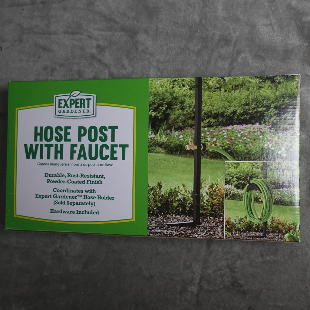 Expert Gardener Matte Black Metal Hose Post With Faucet for Watering & Garden NEW