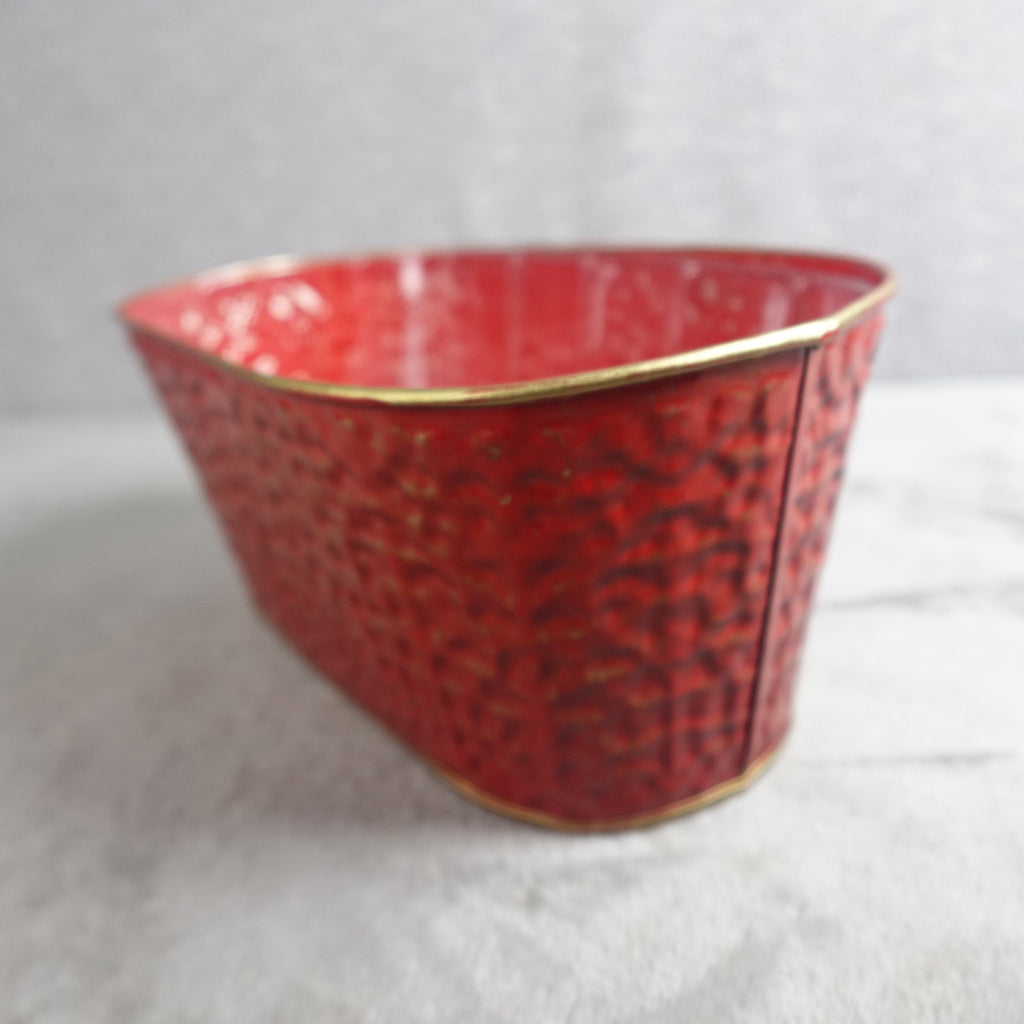 Textured Red Metal Oval Planter Flower Pot Window Box Decorative Cachepot