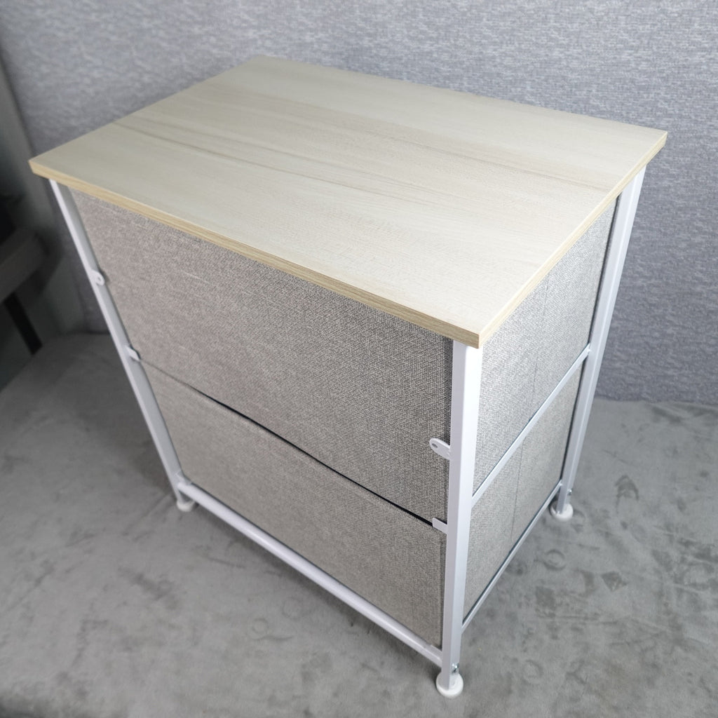 2 Drawer Fabric Dresser Storage Organizer Nightstand Wood Top mDesign NEW