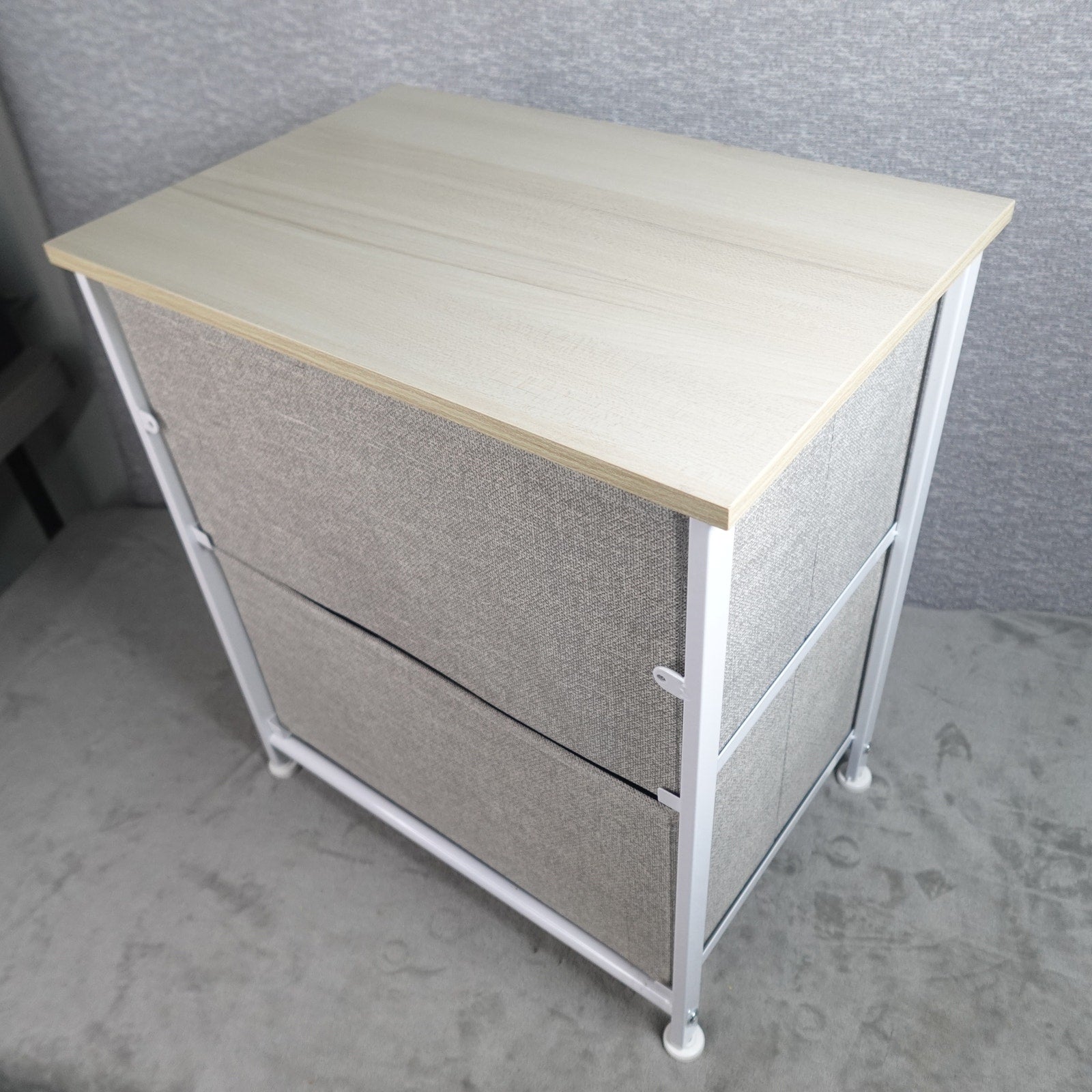 2 Drawer Fabric Dresser Storage Organizer Nightstand Wood Top mDesign NEW