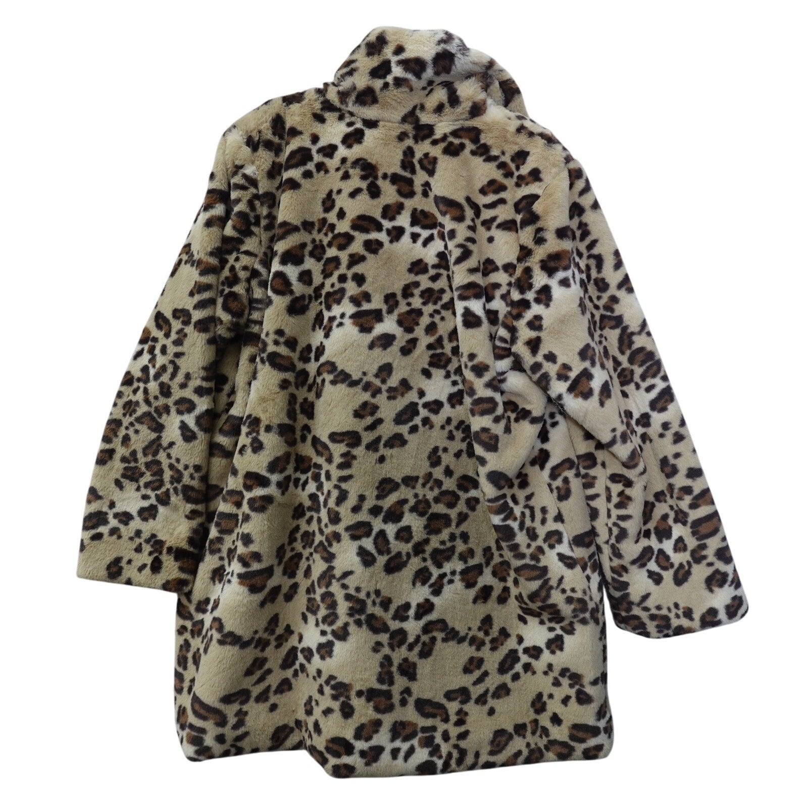 Dennis Basso Cheetah Faux Fur Coat Womens Jacket Notch Collar Crossover Lapel 1X