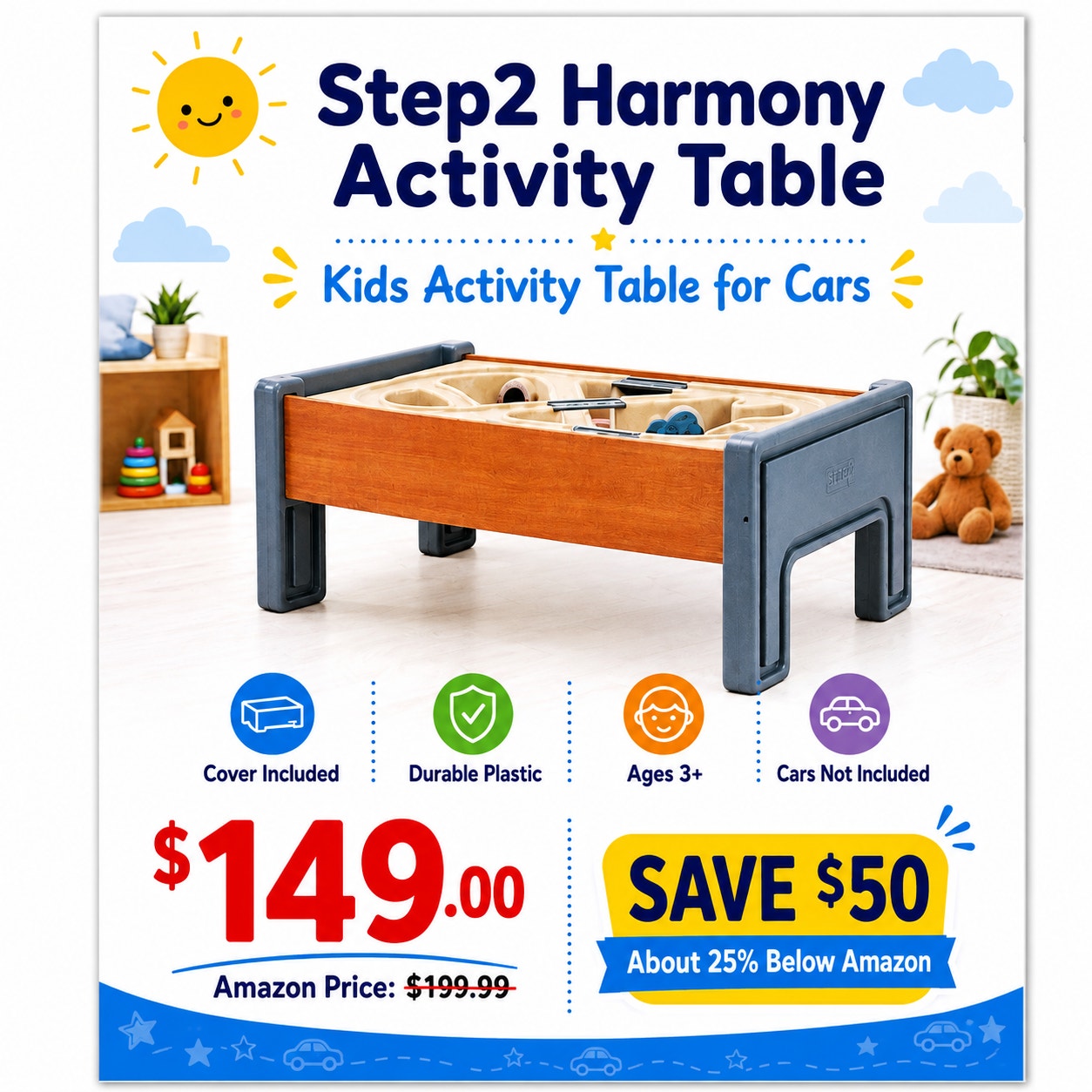 Step2 Harmony Activity Table Kids Train Table w/ Cover Toddler Play Table