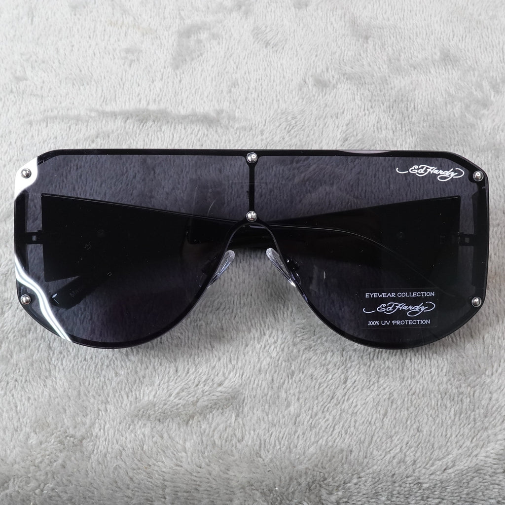 Ed Hardy Fatal Attraction Shield Sunglasses Skull Crossbones Y2K UV400 NEW