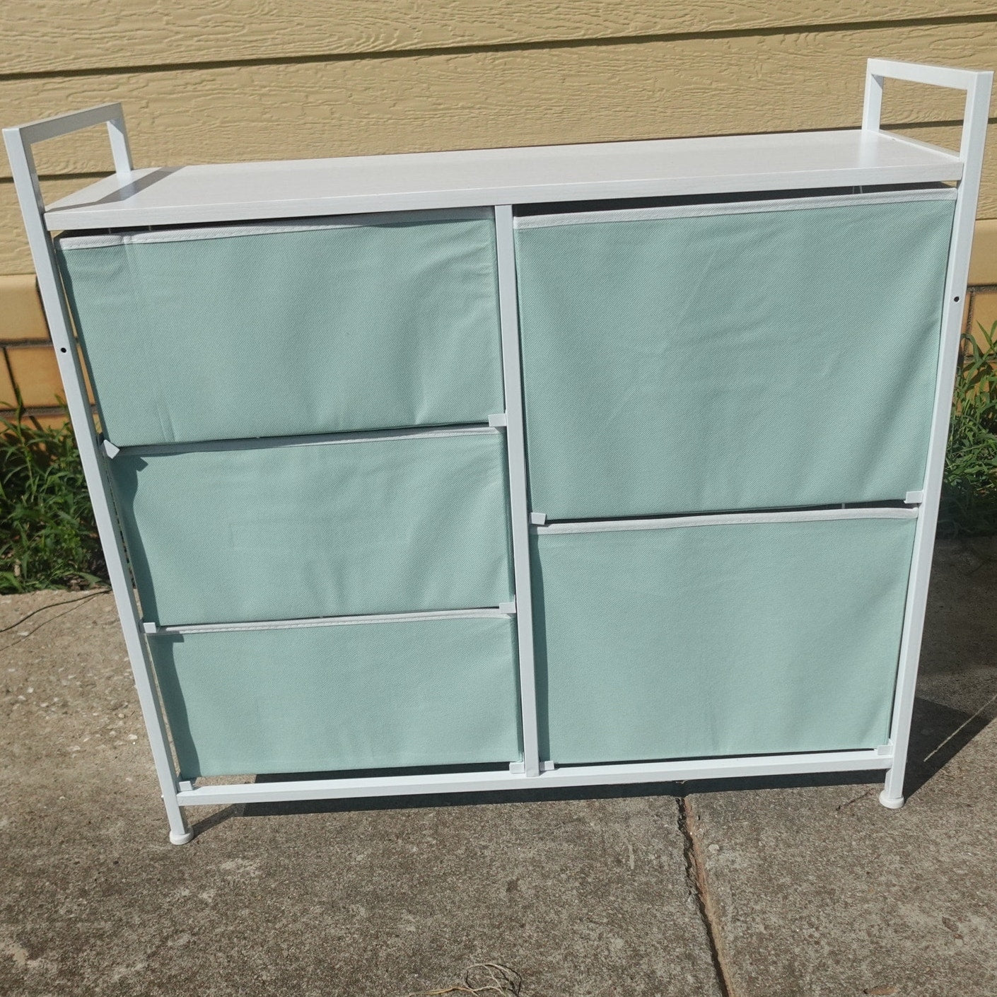 mDesign 5 Drawer Fabric Storage Dresser Wood Top Steel Frame Mint Green NEW