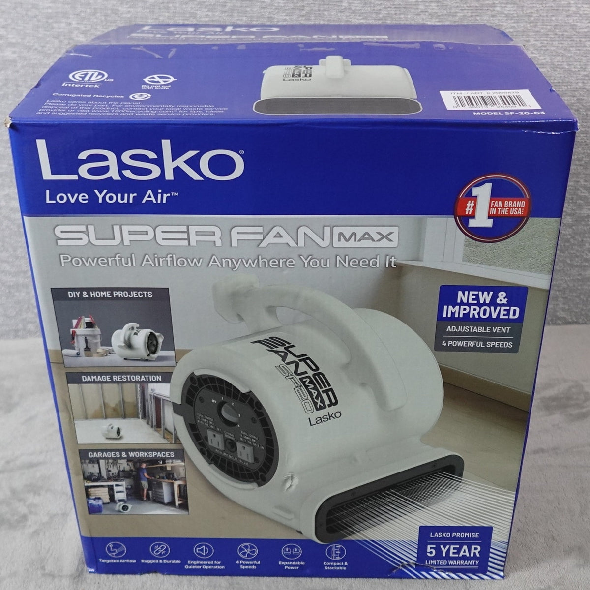 Lasko Super Fan Max SF-20-G3 4-Speed Air Mover Blower Fan New Open Box