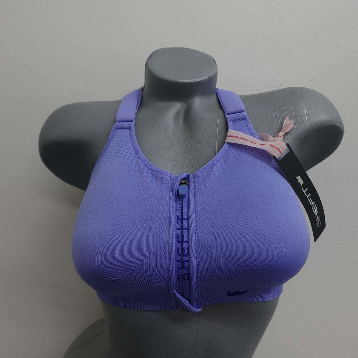 NWT SHEFIT 3Luxe Adjustable Sports Bra, Zip Front Low Impact Wirefree Periwinkle