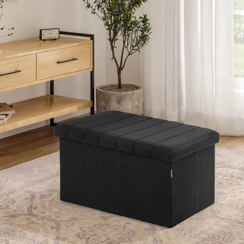 Seville Classics Boucle Foldable Trunk Ottoman - Black