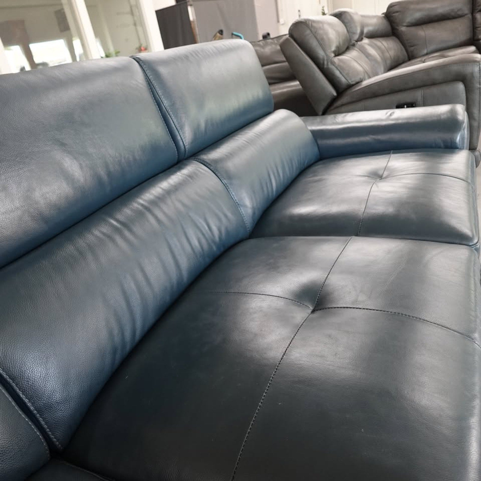 Abbyson Quinton Top Grain Leather Sectional with Adjustable Headrests, Blue